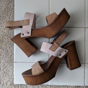 Wooden Platform Clogs Pink & Nude Size 7